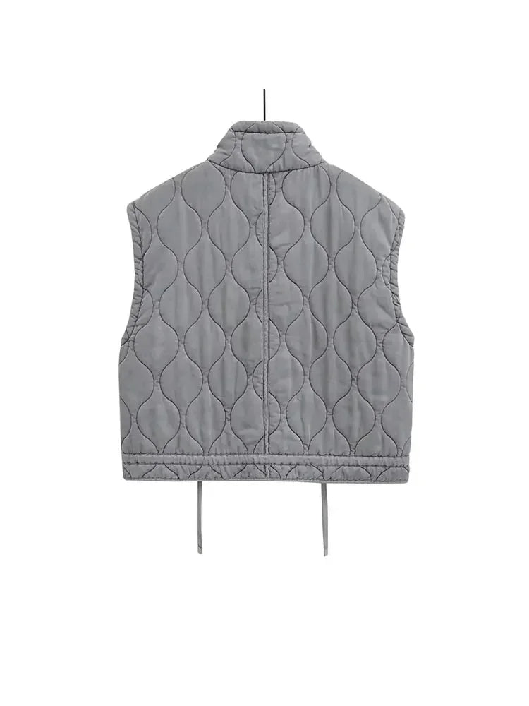 Autumn Winter Women Standing Collar Light Weight Sleeveless Cotton Coat Vest Women Pocket Decoration Tank Top - Matrix Studios