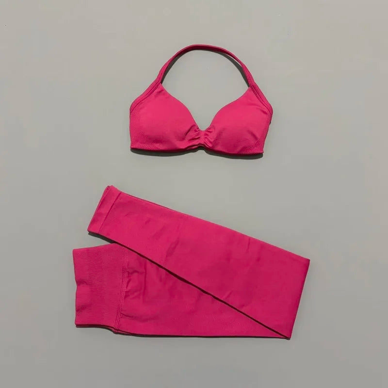 2Pcs HISTELLO Seamless Yoga Sports Set for Women Resistant Backless Bra Pilates Fitness Workout Running Leggings Gym Suit - Matrix-studios.com