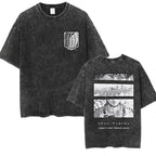Anime Attack on Titan Vintage Washed Print T-shirt Mikasa Ackerman Eren Jaeger Wings of Freedom Logo Mens Summer Cotton T-shirts - Matrix Studios