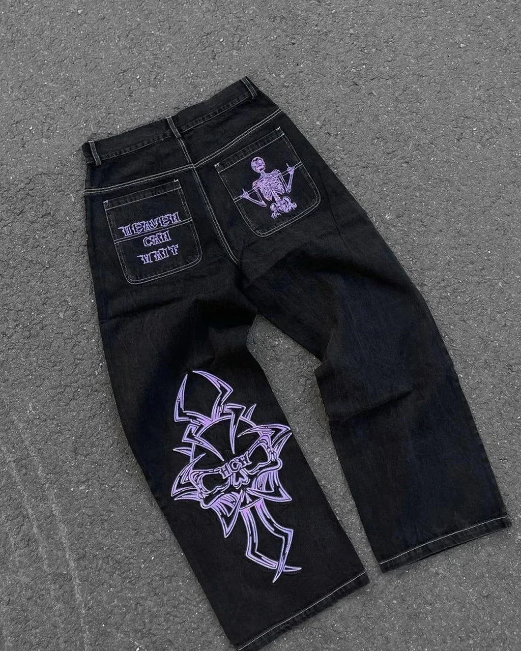2025 New Prints Jeans Men Streetwear Baggy Wide Leg Jeans Korean Fashion Drapes Straight Casual Loose Denim Cargo Pants - Matrix Studios