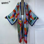 WINYI Summer Bohemian Kimono Beach Cover-Up Swim Suit Elegant African Women Boho Cardigan Sexy Holiday Long Sleeve Beach Dress - Matrix Studios