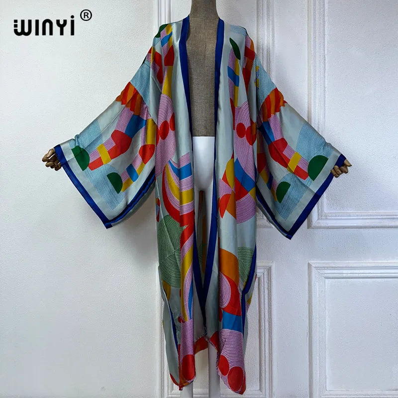 WINYI Summer Bohemian Kimono Beach Cover-Up Swim Suit Elegant African Women Boho Cardigan Sexy Holiday Long Sleeve Beach Dress - Matrix Studios