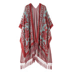 WeHello Burnout Velvet Kimono For Women Luxury Fashion Long Cardigan With Tassel Beach Cover-up Holiday Cardigan Shawl - Matrix Studios