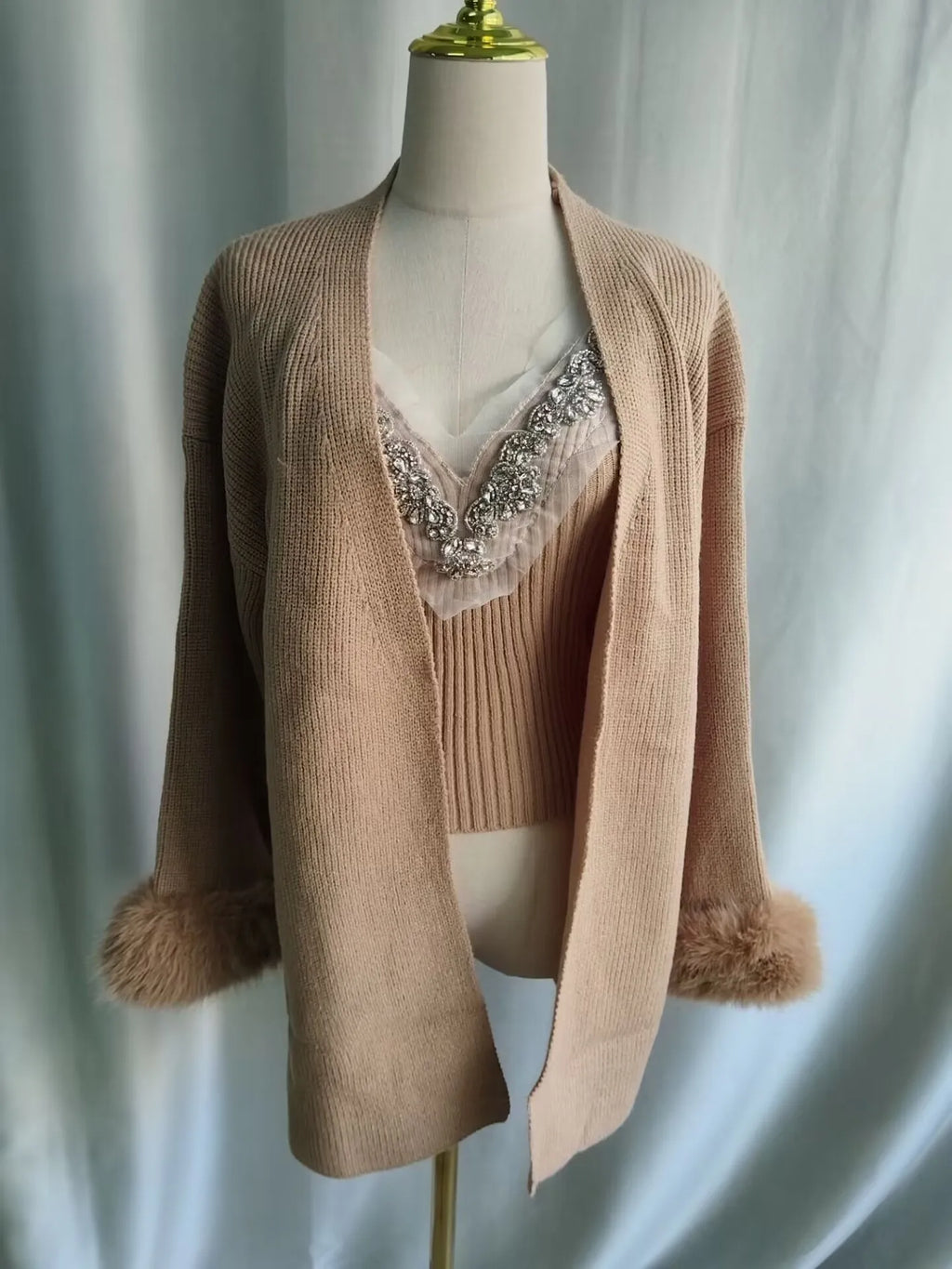 Heavy Diamond V-neck Sexy Slim Fit Knitted Vest+ Autumn Winter Long Sleeve Cardigan Coat Women 2026 New Two Piece Sets - Matrix Studios