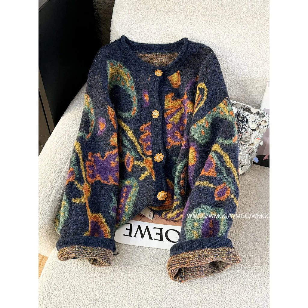 Autumn Retro Sweater Cardigan Women Korean Fashion Thick Metal Embroidery Knitted Gentle Vintage Clothes - Matrix Studios