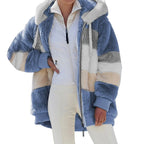 Oversized Jacket for Women Coat 2025 Autumn Winter Warm Plush Pocket Hooded Streetwear Loose Lady Zipper Cashmere Outerwear Coat - Matrix-studios.com