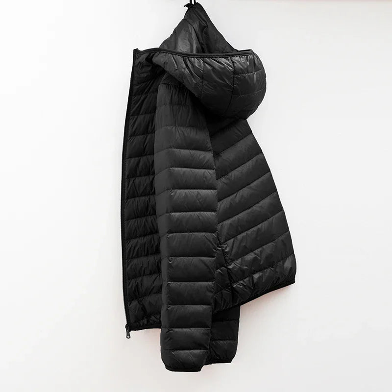 2024 Men Winter Coat Fashion Hooded White Duck Down Jackets Plus Size Ultralight Down Coat Portable Slim Down Parkas - Matrix Studios