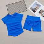 Women's Summer 2 Piece Yoga Outfit Slim Fit Short Sleeve Top High Waist Tummy Lifting Butt Shaping Shorts for Gym Running Daily - Matrix-studios.com