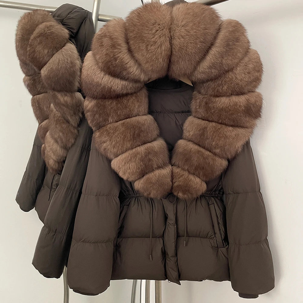 Reality Fur Jacket Real Fur Collar Duck Down Coat Female Winter Hooded Warm Fox Fur Coat Women Natural Raccoon Fur Puffer Jacket - Matrix Studios