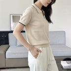 WinvyNee Women's Spring Summer Casual T-Shirt 100% Cotton Polo Neck Trim Short Sleeve Soft Lightweight Cool Daily Top ZA1002026 - Matrix-studios.com