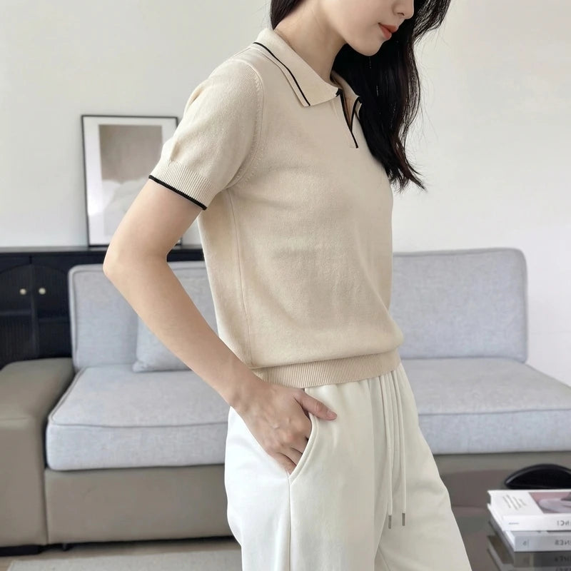 WinvyNee Women's Spring Summer Casual T-Shirt 100% Cotton Polo Neck Trim Short Sleeve Soft Lightweight Cool Daily Top ZA1002026 - Matrix-studios.com