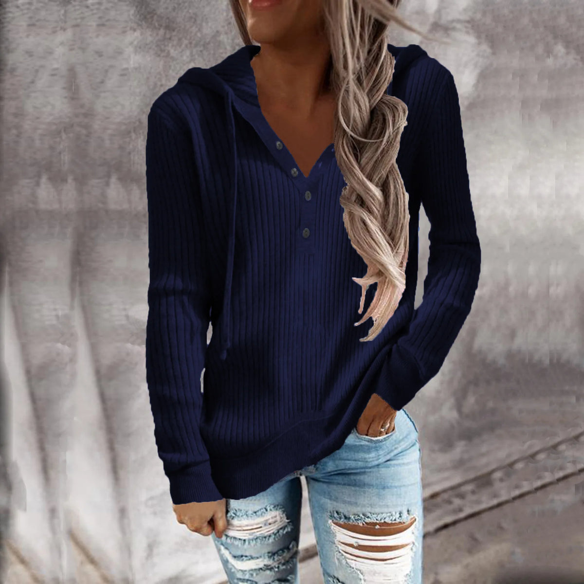 Autumn and winter new style striped casual hoodie loose knit sweater open-necked long-sleeved sweater woman - Matrix Studios