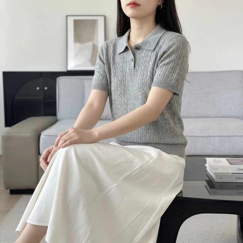 WinvyNee Women's Clothing 100% Cotton Twist Polo Two Button Short Sleeve T-Shirt Cool Spring Summer Slim Fit Basic Top ZA1002027 - Matrix-studios.com