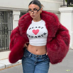Tuularose Women Fur Coat Women 2025 Plush Red Bomber Jacket Solid Crop Long Sleeve Jacket Warm Winter Coats Female Casual Coats - Matrix Studios