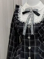 Japanese Fairy Sweet Lace Patchwork Plaid Dress Women Kawaii Grunge Ruffled Long Sleeve Dresses Y2k Aesthetic JK Lolita Vestidos - Matrix-studios.com