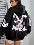 Mix And Match Cartoon Rabbit Prints Women Hoodie Pocket Streetwear Harajuku Loose Hoody All-Match Fleece Female Clothing - Matrix Studios