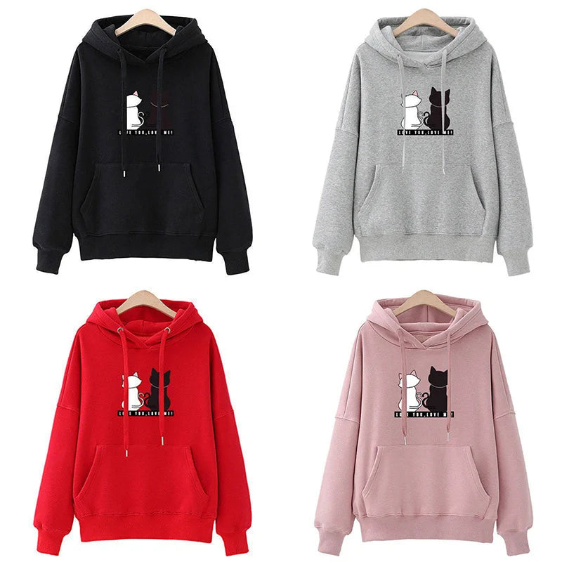 2024 Autumn Hoodie Women's Casual Hooded Sweatshirt Creative Hoodie Matching Streetwear Cute Cat Pattern Monogram Hoodie CYXX077 - Matrix Studios