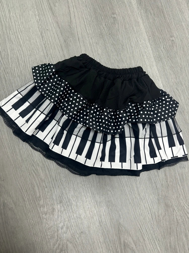 American Vintage Black White Piano Keys Skirts Y2k Slim Waist Ruched A-line Skirt Women 2026 Summer New Korea Style Chic Mujer - Matrix-studios.com