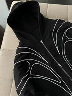 Street Retro Fashion Clothing Striped Embroidered Black Double Zipper Hoodie American Hip-hop Punk Oversized Sweatshirt Women - Matrix Studios