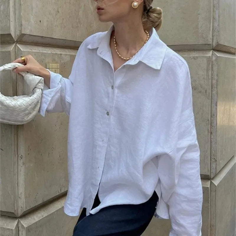 We.Fine Women's Shirt Elegant Long Sleeve Blouse Spring Vintage Basic Top Collar Cotton Shirt for Women - Matrix-studios.com