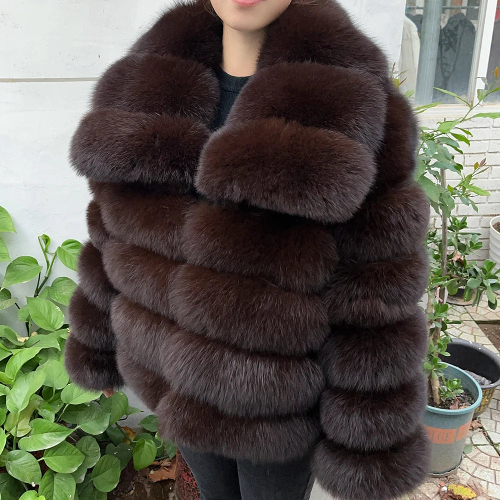 QUEENTINA Winter New Women's Real Fox Fur Coat With Collar Especially Overcoat Leather Female Natural Plus Size 2023 Luxury - Matrix Studios