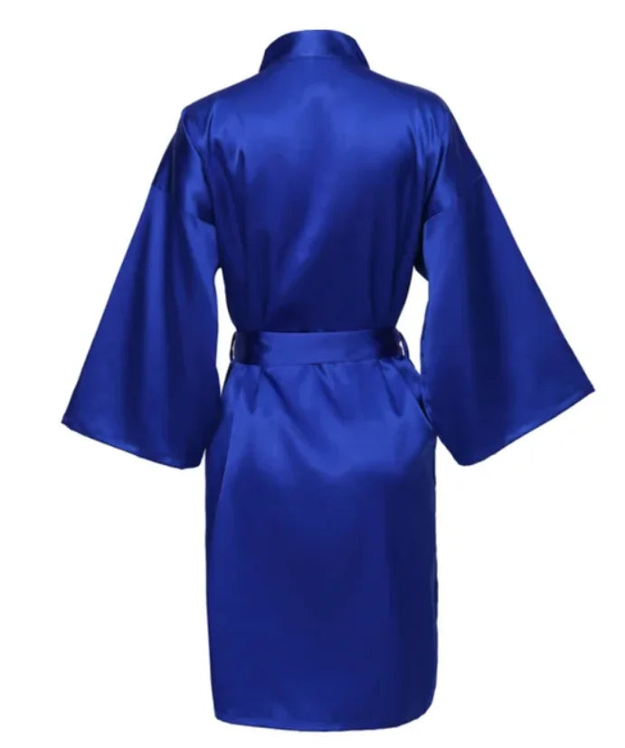 Solid Satin Night Robe, Elegant Half Sleeve V Neck House Robe With Belt, Women's Sleepwear - Matrix-studios.com