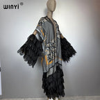 WINYI Catwalk Sexy Kimono Women Print Coat Long Sleeve Cardigan Abaya Dubai Luxury Beachwear Cover Up Boho Dress Holiday Caftan - Matrix Studios