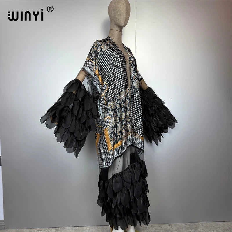WINYI Catwalk Sexy Kimono Women Print Coat Long Sleeve Cardigan Abaya Dubai Luxury Beachwear Cover Up Boho Dress Holiday Caftan - Matrix Studios