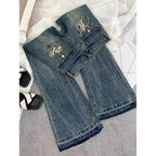American retro low-waisted jeans female autumn new embroidery old casual fashion temperament slim Joker bell bottoms. - Matrix-studios.com
