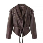 Leather Jackets Women's With Belt Fur Coat Streetwear Fashion Solid Outwear Woman Elegant Jackets Chaqueta De Cuero Para Mujer - Matrix Studios