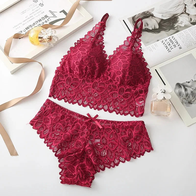 Sexy Lace Women Underwear Set Seamless Wire Free Bra Sets Hollow Out Bra and Panty Sets For Women Embroidery Intimates Lingerie - Matrix-studios.com