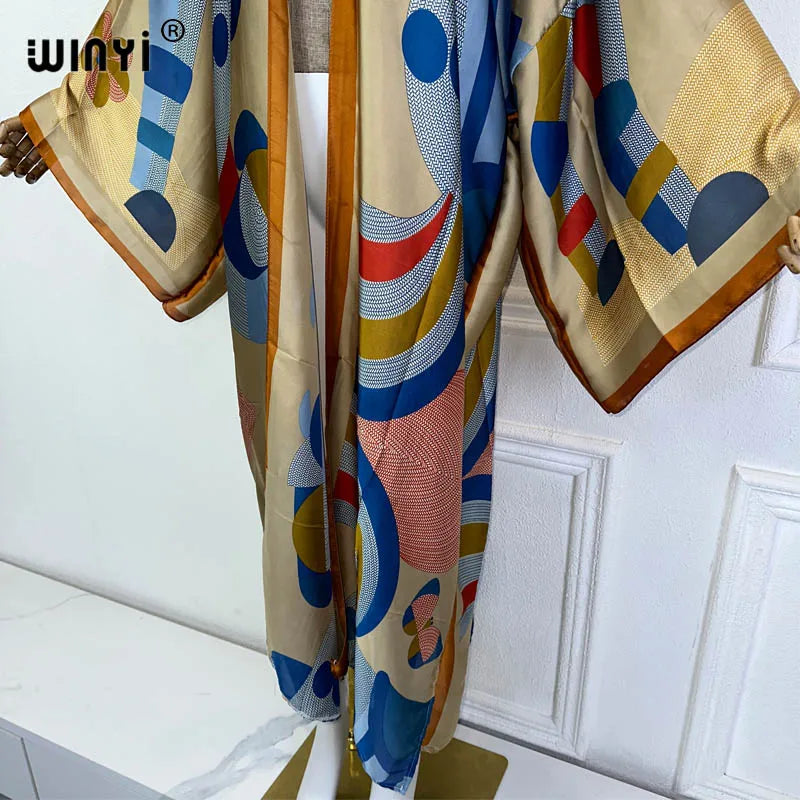 WINYI Summer Bohemian Kimono Beach Cover-Up Swim Suit Elegant African Women Boho Cardigan Sexy Holiday Long Sleeve Beach Dress - Matrix Studios