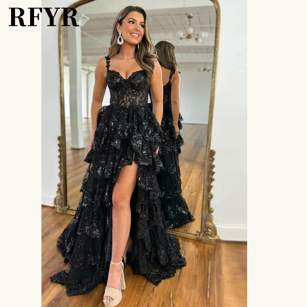 RFYR Puffy Evening Dress Off Shoulder Party Dresses Sweetheart Layered Prom Dress Appliques Evening Dress for Women Customized - Matrix Studios