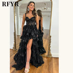 RFYR Puffy Evening Dress Off Shoulder Party Dresses Sweetheart Layered Prom Dress Appliques Evening Dress for Women Customized - Matrix Studios