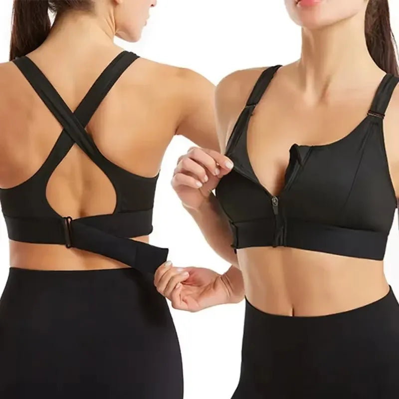 Sports Bras For Women Front Zipper Adjustable Strap Shockproof Elastic Fitness Athletic Brassiere Slim Yoga Crop Top - Matrix Studios