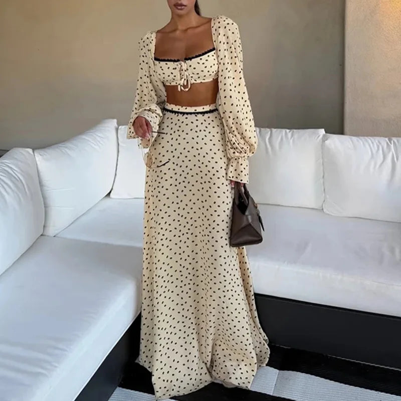 Swimwear Cover-up 2 Piece Set Women Crop Tops And Maxi Skirt Bathing Fashion Stripe Hollow Sexy Beach Cover Up Outfits - Matrix Studios
