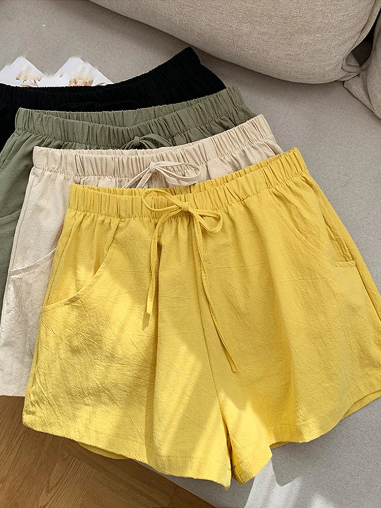 ITOOLIN Casual Linen Shorts Women Gym Workout Shorts Short Pants High Waisted Black Ladies Short Femme Women Shorts Sport Femme - Matrix-studios.com
