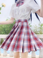 ZOKI Plaid Women Pleated Skirt Bow Knot Summer High Waist Preppy Girls Dance Mini Skirt Cute A Line Harajuku Sexy Japan Faldas - Matrix-studios.com