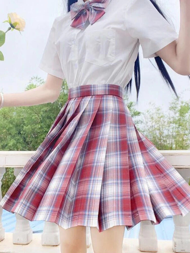 ZOKI Plaid Women Pleated Skirt Bow Knot Summer High Waist Preppy Girls Dance Mini Skirt Cute A Line Harajuku Sexy Japan Faldas - Matrix-studios.com