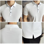 Ice Silk High Elastic Seamless T-shirt ,Summer Thin Polo Shirt, Solid Color Polo Collar Short Sleeve Brown Top, Business Leisure - Matrix-studios.com