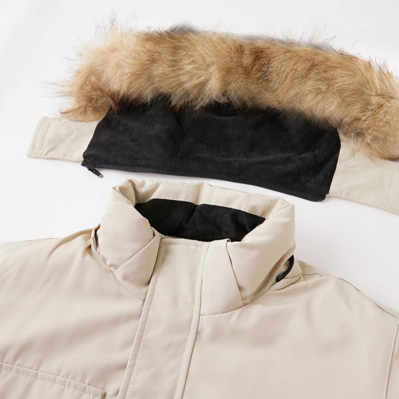 -30 Degree Winter Down Jacket Men Down Cotton Parkas Coat Mid-length Large Fur Collar Male Thicken Coat Snow Overcoat Parka - Matrix Studios