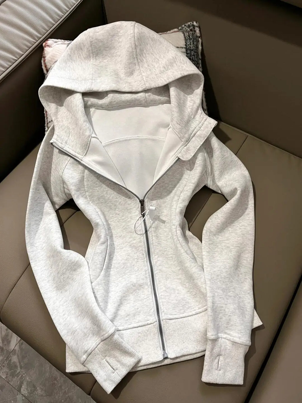 American Grey Shoulder Slim Fit Hoodie Coat For Women Spring Autumn Wear New Collection Hoodie Zipper Style Grey Jacket Top - Matrix Studios
