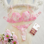 Sexy Female Lingerie Ultra Thin Bra Set Romantic Underwear Beautiful Embroidery Lace Lingerie Translucent Underwear Erotic Sets - Matrix-studios.com