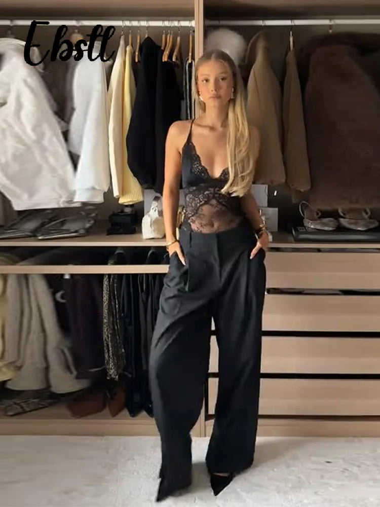 Sexy Lace Halter Jumpsuits Women's Slim Fit V-neck Lace-up Backless Sleeveless Rompers 2026 Summer Ladies New Solid Playsuits - Matrix Studios