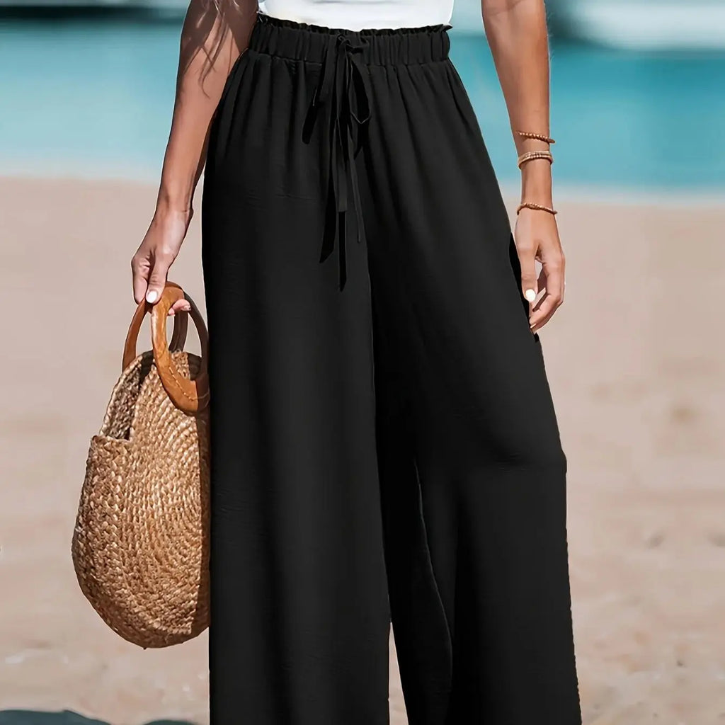 Women's Casual Wide Leg Pants - All Season Comfort Pockets Elastic Waist Loose Fit Solid Color Pants Suitable for Outdoor and Le - Matrix-studios.com