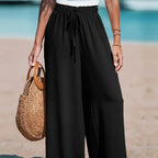 Women's Casual Wide Leg Pants - All Season Comfort Pockets Elastic Waist Loose Fit Solid Color Pants Suitable for Outdoor and Le - Matrix-studios.com