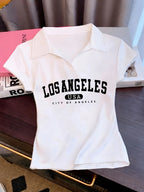 Summer women's white short sleeved POLO T shirt loose and comfortable soft vacation punk style - Matrix-studios.com