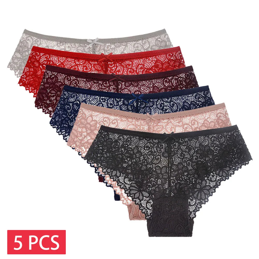 5 PCS/Set Mesh Briefs M-2XL Lace Panties Sexy Transparent Underwear Low Rise Panties Girls Intimates Lingeri - Matrix Studios