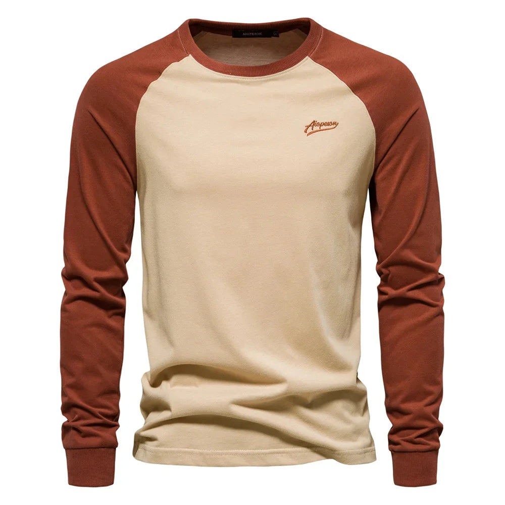 AIOPESON Men's T-shirts 100% Cotton Long Sleeve O-neck Pactwork Casual T Shirts for Men New Spring Designer Tees Men Clothing - Matrix Studios