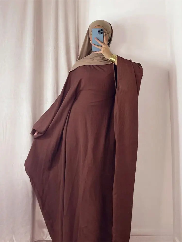 Ramadan Eid Soft Crepe Khimar Batwing Abaya Dubai Islam Muslim Modest African Dresses For Women Kaftan Kebaya Robe Femme Musulma - Matrix-studios.com